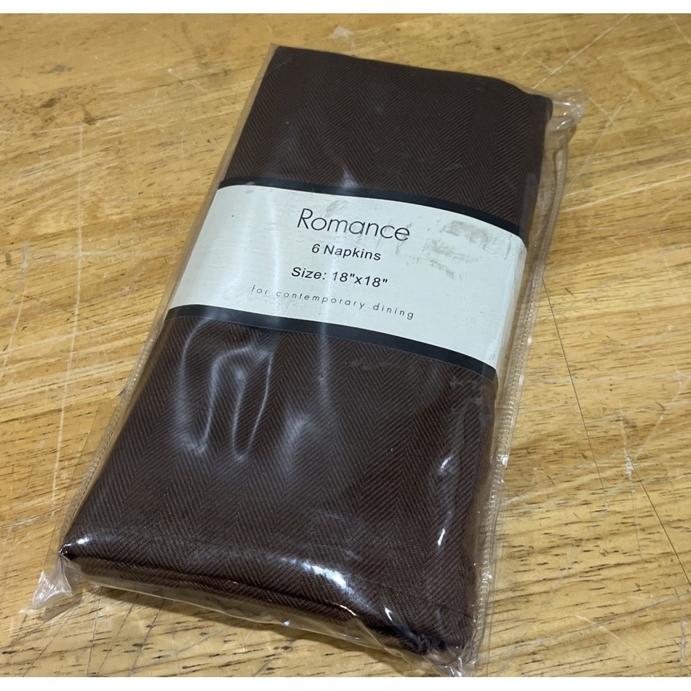 Benson Mills Romance Brown Herringbone Texture Napkins Set Of 6 18x18"